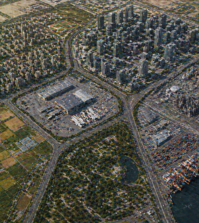 Aerial view of a dense urban and port area, representing the scale and complexity of the systems being analysed.